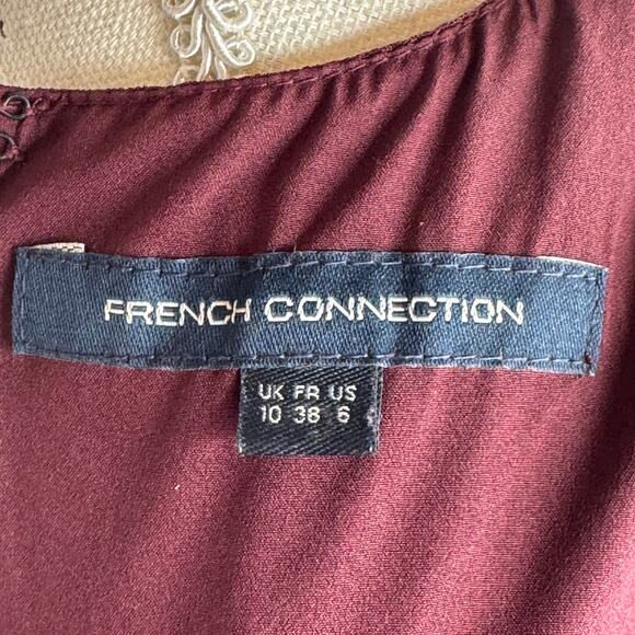 French Connection Vintage Embroidered Dress Burgundy Black Fit and Flare 6 - Picture 7 of 8